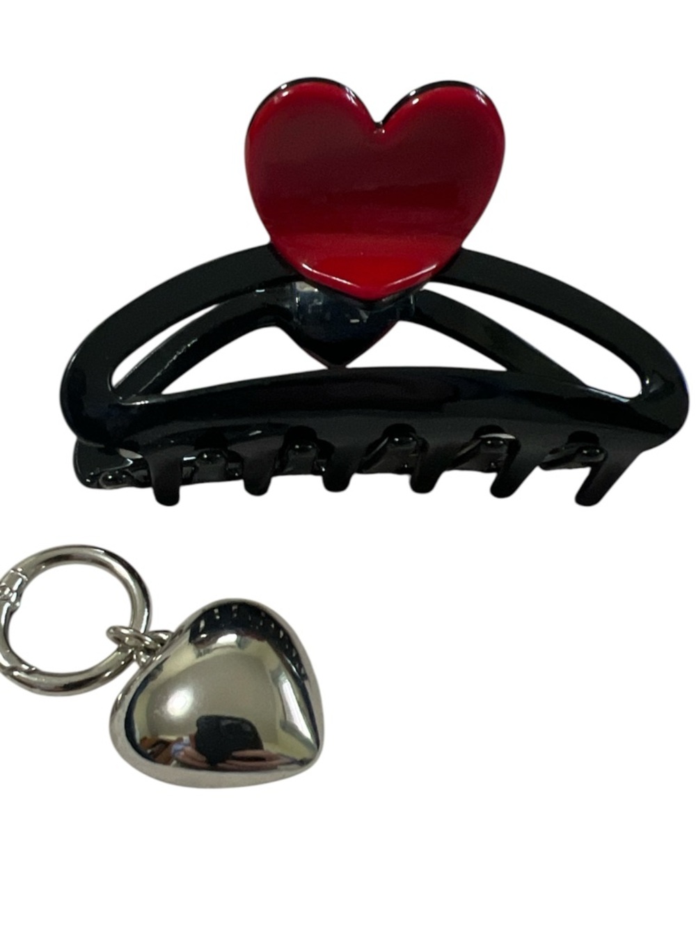 Black Hair Claw Clip with Red Heart Accent - Accessories - and Heart Keychain